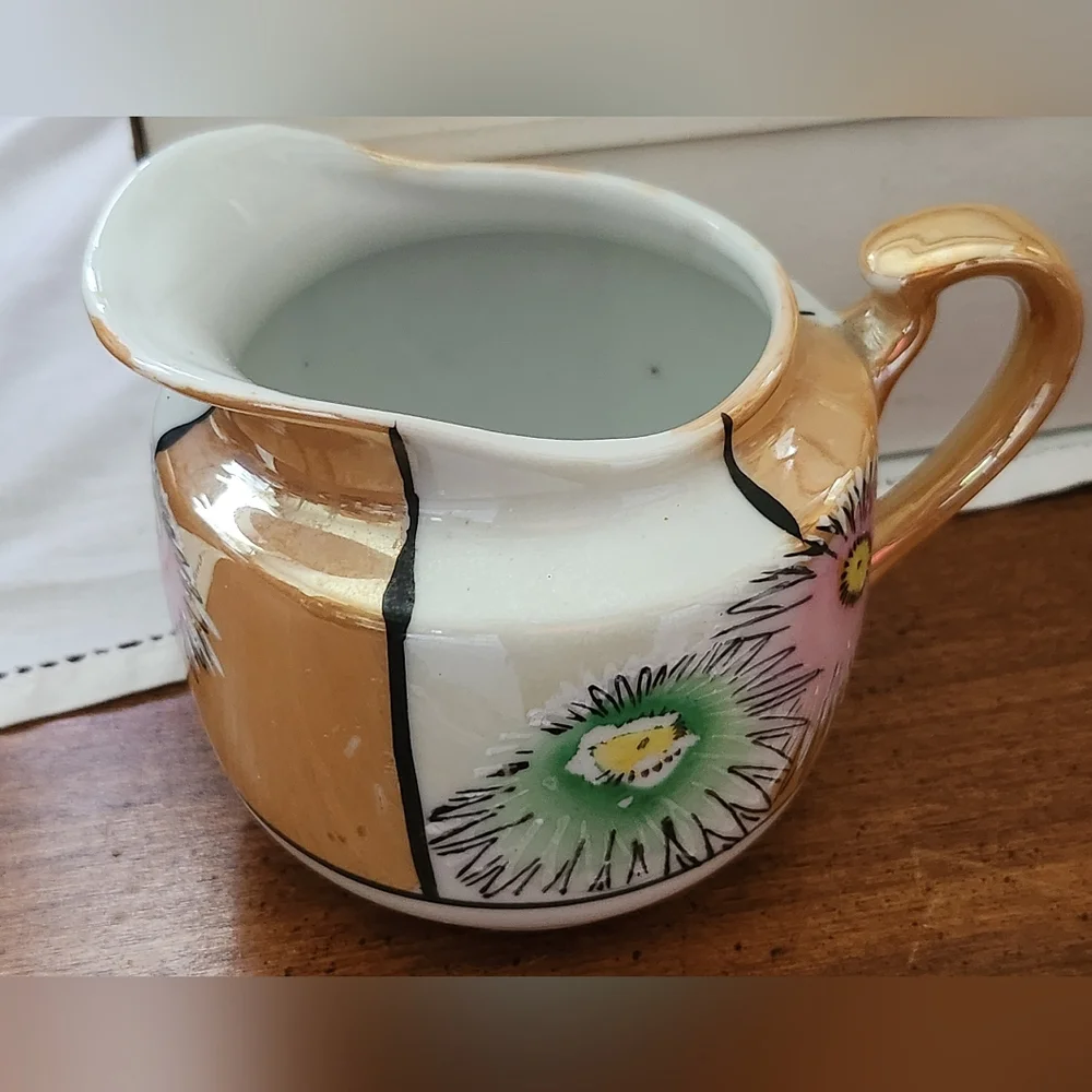 VTG Iridescent Lusterware Sugar Bowl and Creamer Hand-Painted Japan